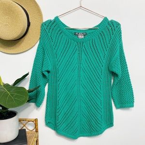 us sweaters | emerald green open-knit crochet sweater s